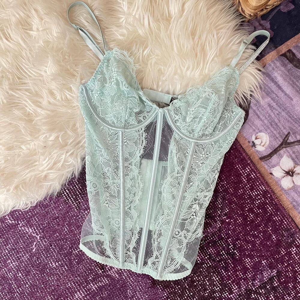 Victoria's Secret Shine Strap Light Blue Lace Corset coquette boho | Size M
